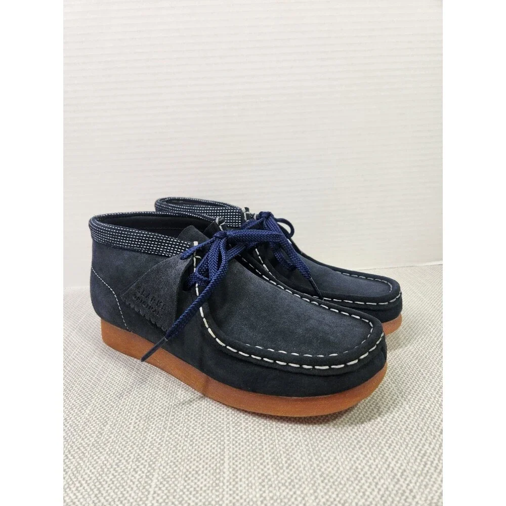 Clarks Originals Blue Marine Wallabee Boots Navy Suede Leather Kids Wide